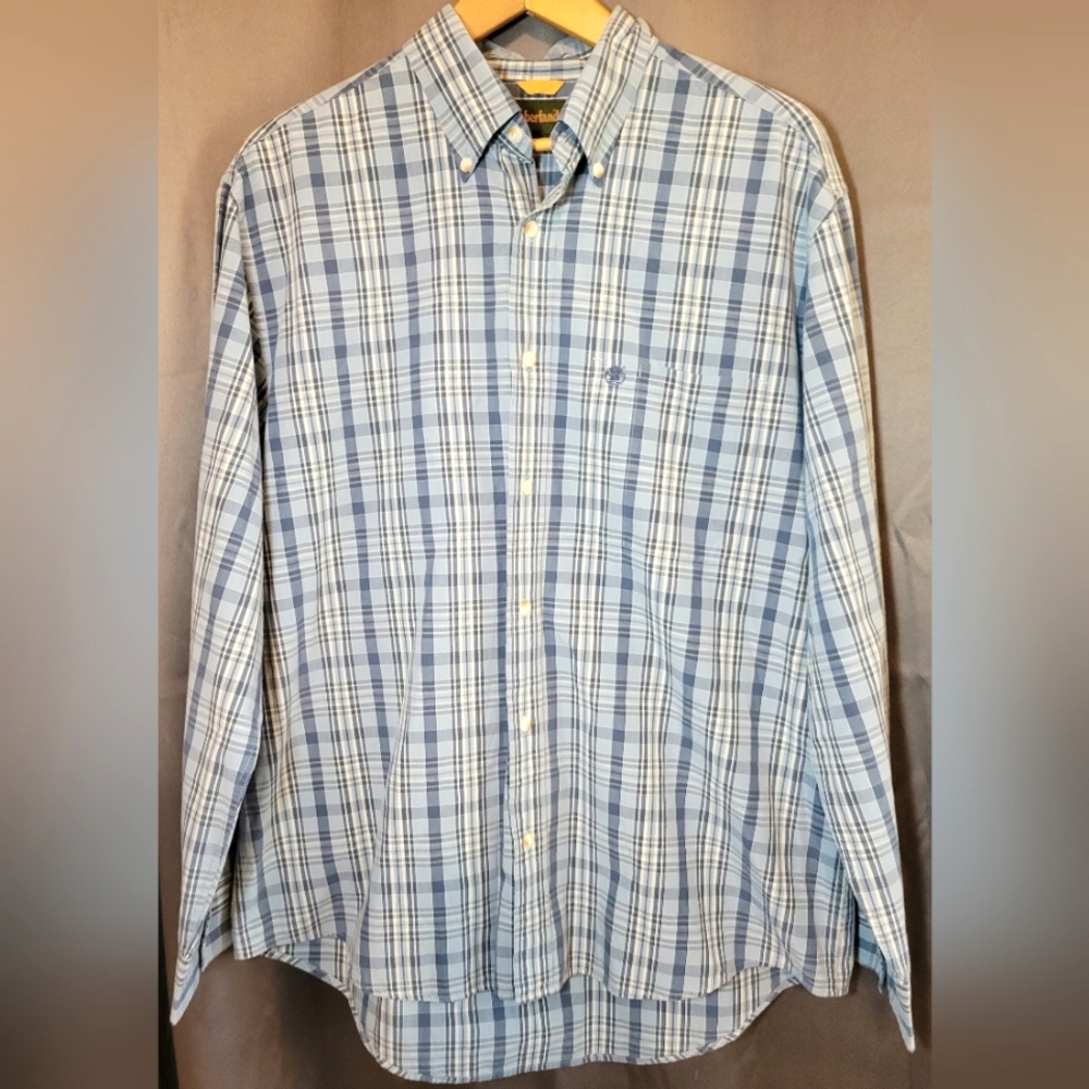 EUC Timberland Blue Plaid Long Sleeve Button-Down Shirt Size Large